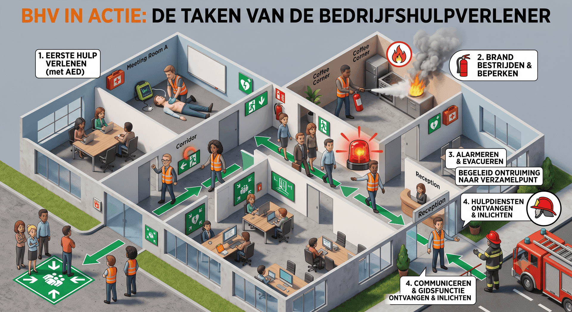 Plattegrond van de taken van een bedrijfshulpverlener